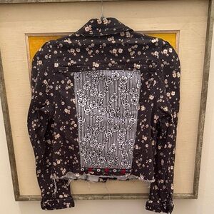 Designer Inspired Upcycled Denim Floral Jacket Sz L